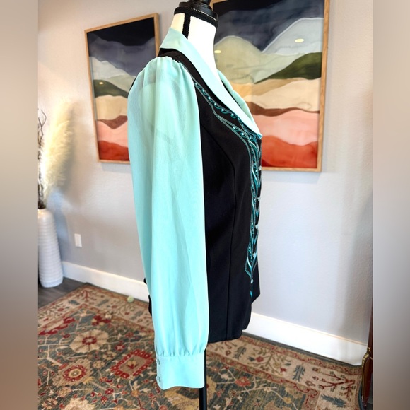 Bob Mackie Wearable Art Black and Blue Embroidered Top - Picture 4 of 11